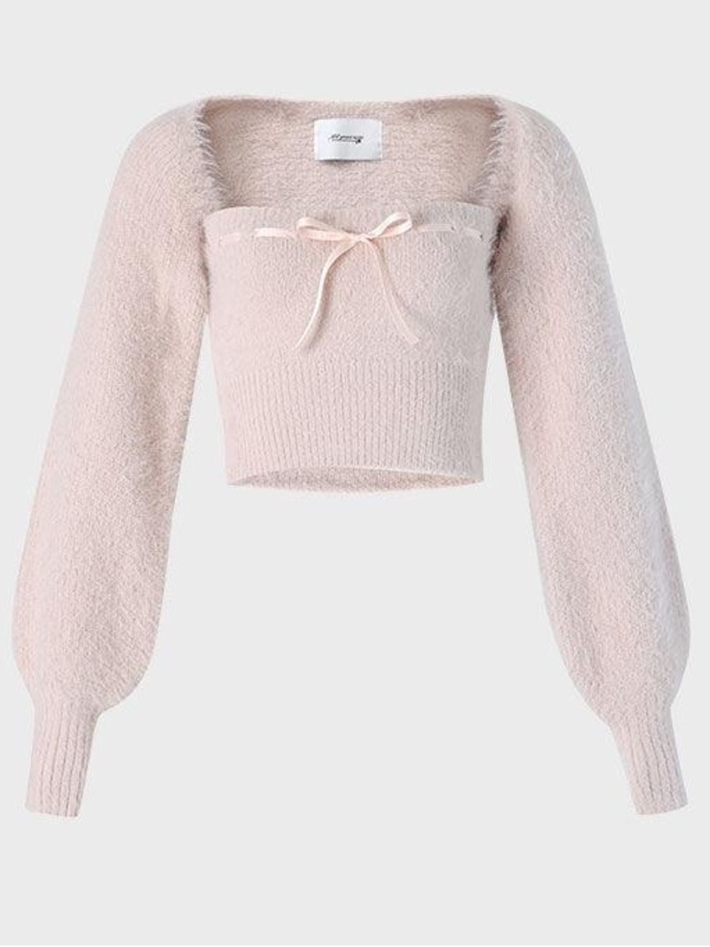 Cropped Baby Pink Bolero Knit Top Set